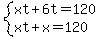 system%28xt%2B6t=120%2Cxt%2Bx=120%29