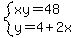 system%28xy=48%2Cy=4%2B2x%29