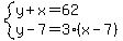 system%28y%2Bx=62%2Cy-7=3%28x-7%29%29