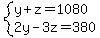 system%28y%2Bz=1080%2C2y-3z=380%29