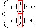system%28y=%28highlight%281%2F2%29%29x%2B5%2Cy=%28highlight%281%2F2%29%29x%2B7%2F4%29