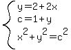 system%28y=2%2B2x%2Cc=1%2By%2Cx%5E2%2By%5E2=c%5E2%29