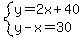 system%28y=2x%2B40%2Cy-x=30%29