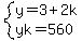system%28y=3%2B2k%2Cyk=560%29