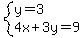 system%28y=3%2C4x%2B3y=9%29
