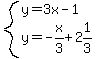 system%28y=3x-1%2Cy=-x%2F3%2B2%261%2F3%29