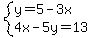 system%28y=5-3x%2C4x-5y=13%29