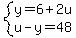 system%28y=6%2B2u%2Cu-y=48%29