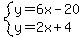 system%28y=6x-20%2Cy=2x%2B4%29