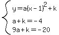 system%28y=a%28x-1%29%5E2%2Bk%2Ca%2Bk=-4%2C9a%2Bk=-20%29
