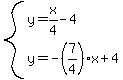 system%28y=x%2F4-4%2Cy=-%287%2F4%29x%2B4%29