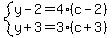 system%28y-2=4%28c-2%29%2Cy%2B3=3%28c%2B3%29%29