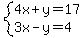 system+%284x+%2B+y+=+17%2C%0D%0A3x+-+y+=++4%29