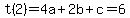 t%282%29+=+4a%2B2b%2Bc+=+6