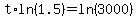 t%2Aln%281.5%29=ln%283000%29