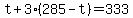 t%2B3%28285-t%29=333