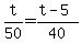 t%2F50=%28t-5%29%2F40