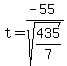 t=%28-55%29%2Fsqrt%28435%2F7%29%29