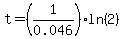 t=%281%2F0.046%29ln%282%29