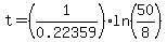 t=%281%2F0.22359%29ln%2850%2F8%29