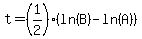 t=%281%2F2%29%28ln%28B%29-ln%28A%29%29