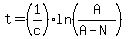 t=%281%2Fc%29ln%28A%2F%28A-N%29%29