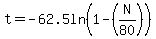 t=-62.5ln%281-%28N%2F80%29%29