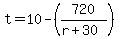 t=10-%28720%2F%28r%2B30%29%29
