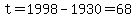 t=1998-1930=68