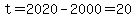 t=2020-2000=20