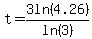 t=3ln%284.26%29%2Fln%283%29