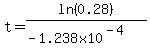 t=ln%280.28%29%2F%28-1.238x10%5E%28-4%29%29