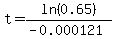 t=ln%280.65%29%2F%28-0.000121%29