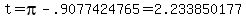 t=pi-.9077424765=2.233850177