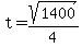 t=sqrt%281400%29%2F4