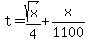 t=sqrt%28x%29%2F4%2Bx%2F1100