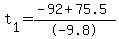 t%5B1%5D+=+%28-92%2B75.5%29%2F-9.8