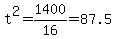 t%5E2+=+1400%2F16+=+87.5