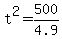t%5E2+=+500%2F4.9