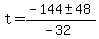 t+=+%28-144%2B-++48%29%2F%28-32%29