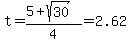 t+=+%285%2Bsqrt%2830%29%29%2F4+=+2.62
