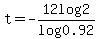 t+=+-12log2%2Flog0.92