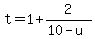 t+=+1+%2B+2%2F%2810-u%29