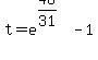 t+=+e%5E%2846%2F31%29+-+1