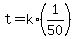 t+=+k%2A%281%2F50%29