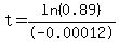 t+=+ln%280.89%29%2F-0.00012%29
