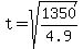 t+=+sqrt%281350%2F4.9%29