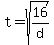 t+=+sqrt%2816%2Fd%29
