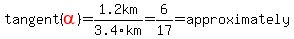 tangent%28red%28alpha%29%29=1.2km%2F3.4km=6%2F17=approximately
