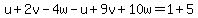 u%2B2v-4w-u%2B9v%2B10w=1%2B5